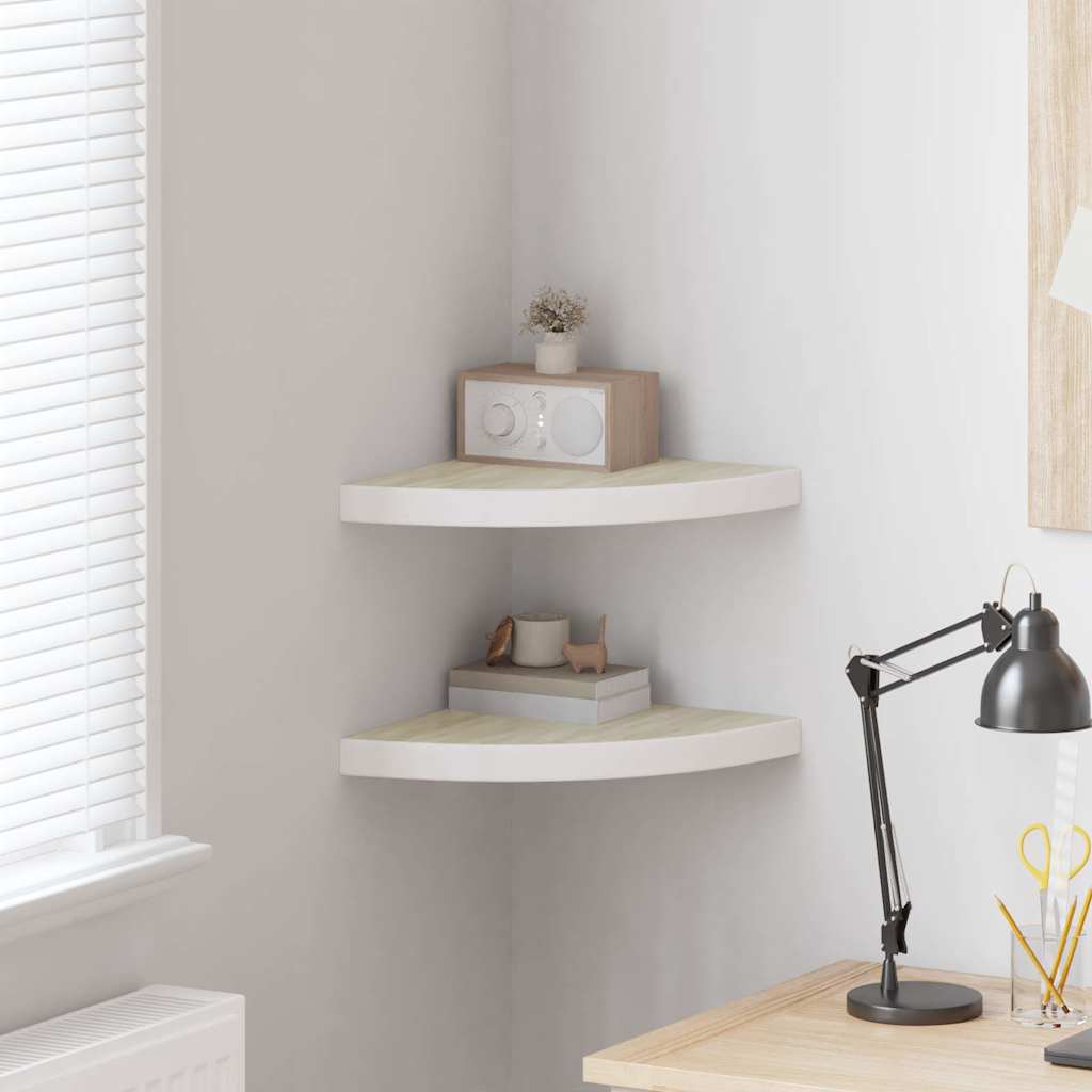 Vidaxl hoekwandschappen 2 st 35x35x3,8 cm mdf eikenkleurig en wit