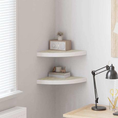 Vidaxl hoekwandschappen 2 st 35x35x3,8 cm mdf eikenkleurig en wit