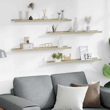 Vidaxl wandschappen 4 st 80x9x3 cm wit en sonoma eikenkleurig