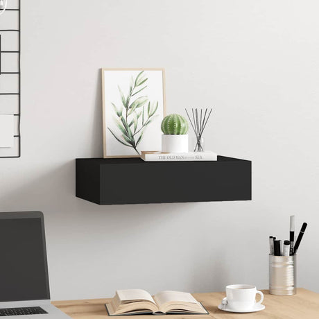 Vidaxl wandschap met lade 40x23,5x10 cm mdf zwart