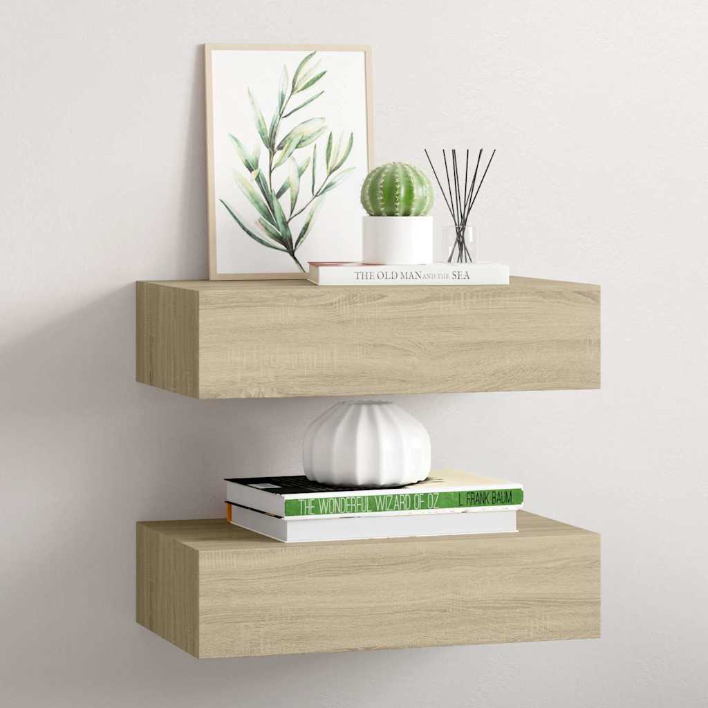 Vidaxl wandschappen 2 st met lade 40x23,5x10 cm mdf eikenkleurig