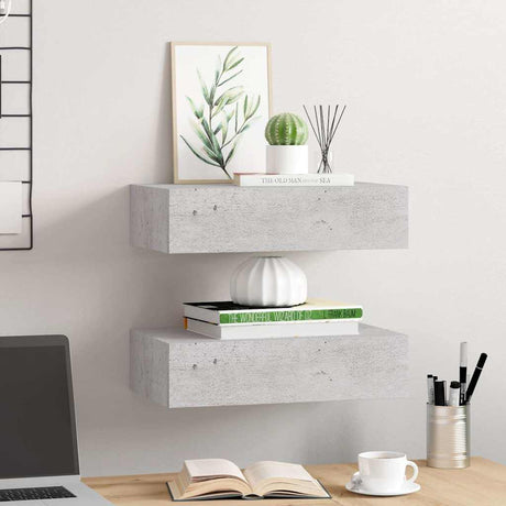 Vidaxl wandschappen 2 st met lade 40x23,5x10 cm mdf betongrijs