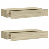 Vidaxl viaxl wandschappen 2 st met lade 60x23,5x10 cm mdf eikenkleurig