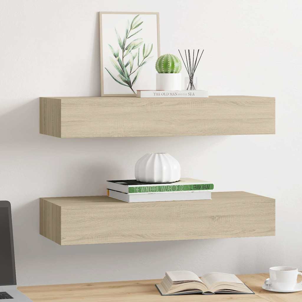 Vidaxl viaxl wandschappen 2 st met lade 60x23,5x10 cm mdf eikenkleurig