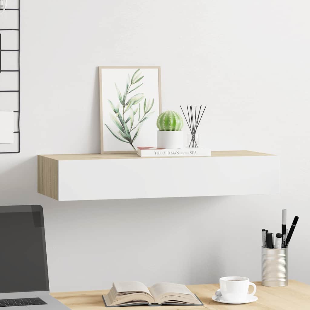 Vidaxl wandladekast eiken en wit 60x23,5x10cm mdf