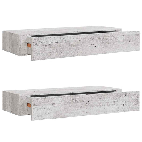 Vidaxl wandschappen 2 st met lade 60x23,5x10 cm mdf betongrijs