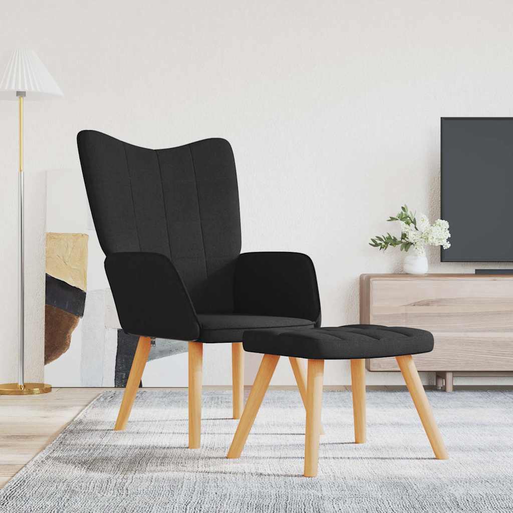 Vidaxl relaxstoel met voetenbank stof zwart