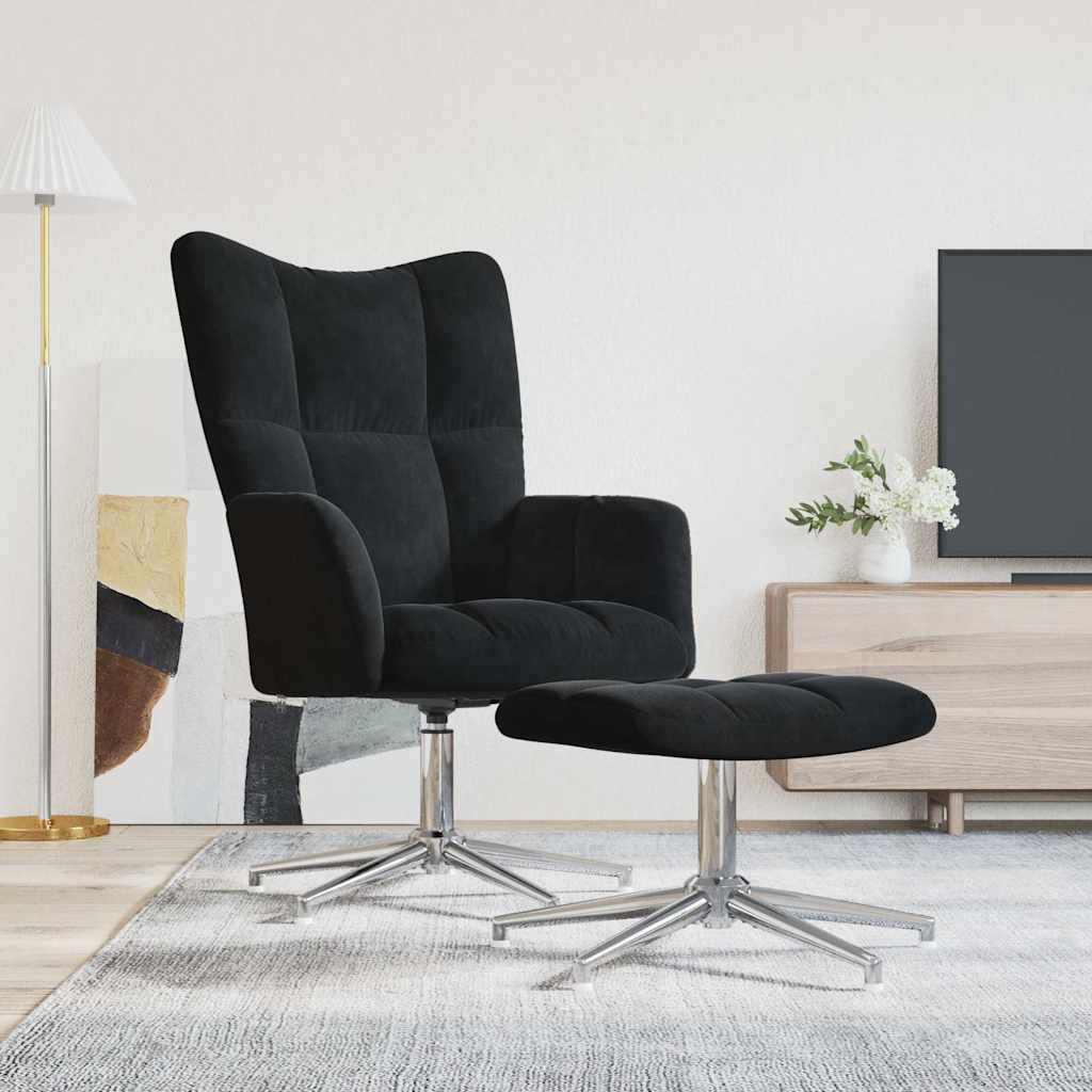 Vidaxl relaxstoel met voetenbank fluweel zwart