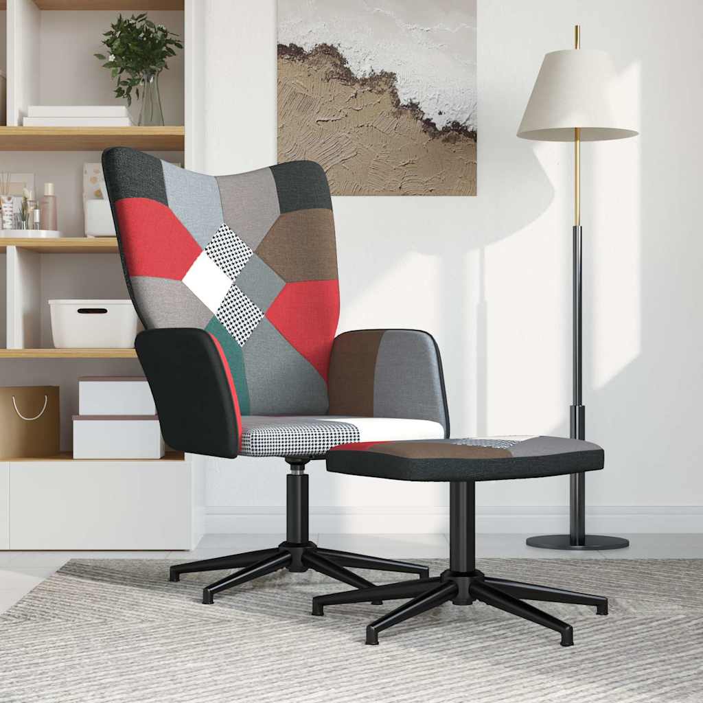 Vidaxl relaxstoel met voetenbank patchwork stof