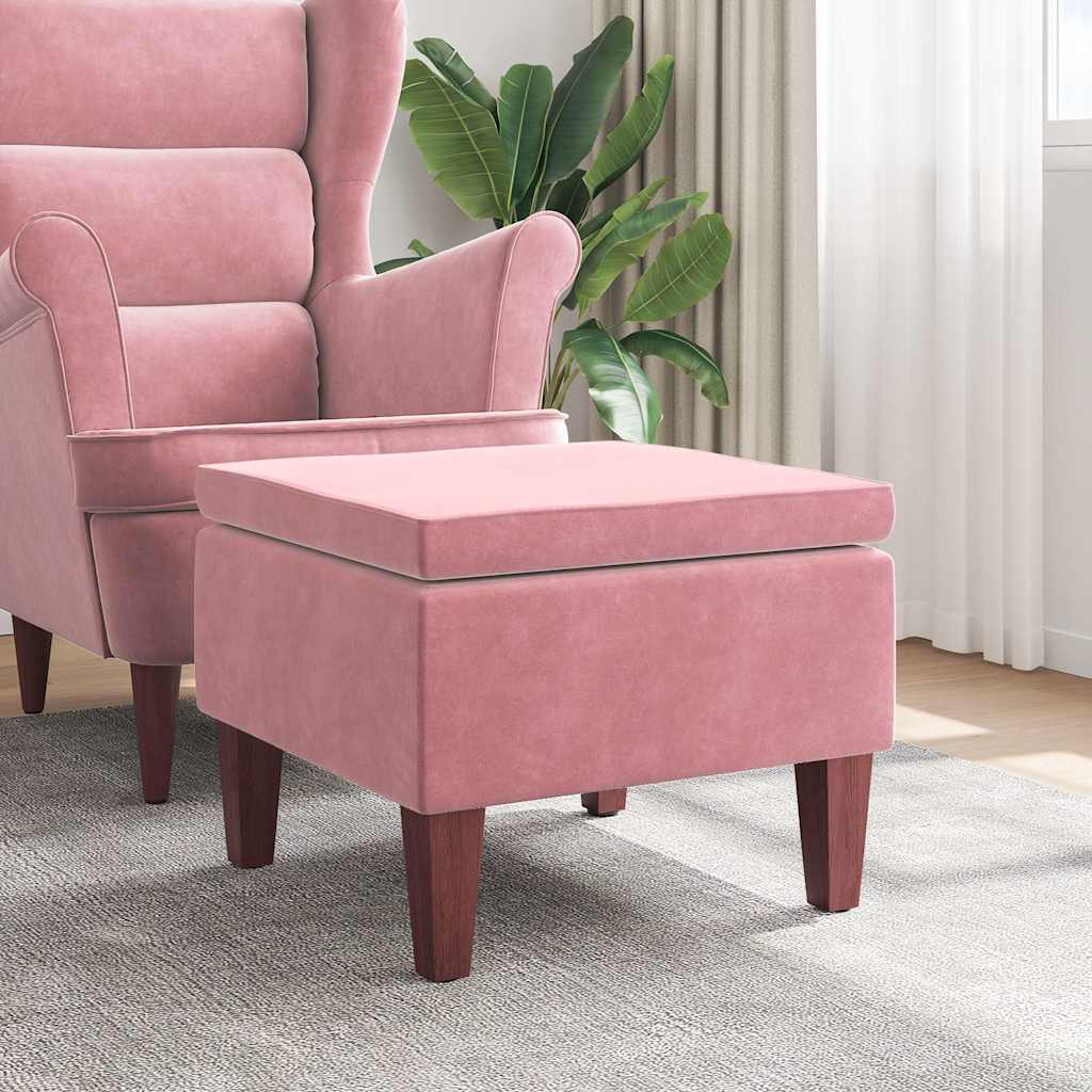 Vidaxl kruk met houten poten fluweel roze