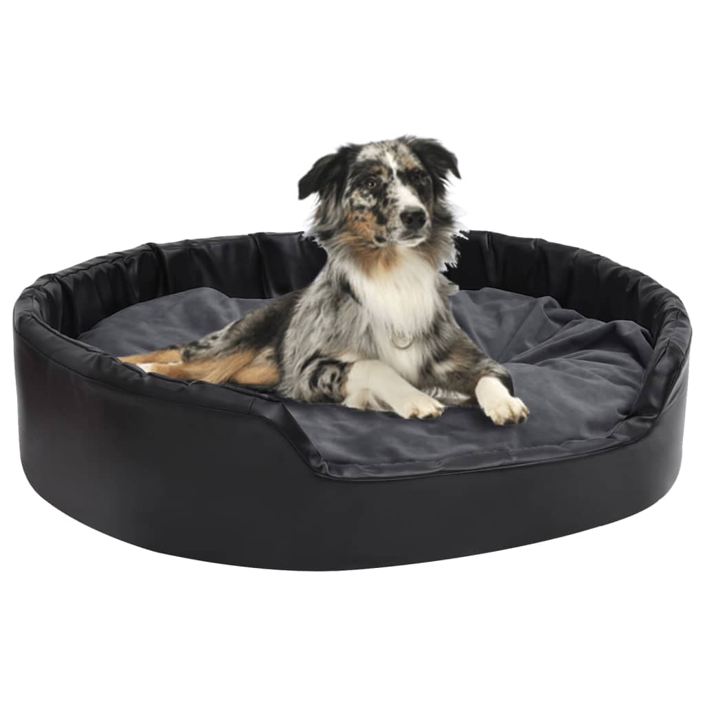 Vidaxl Hond Basket 99x89x21 cm Plush a kënschtlech Lieder schwaarz an donkel gro