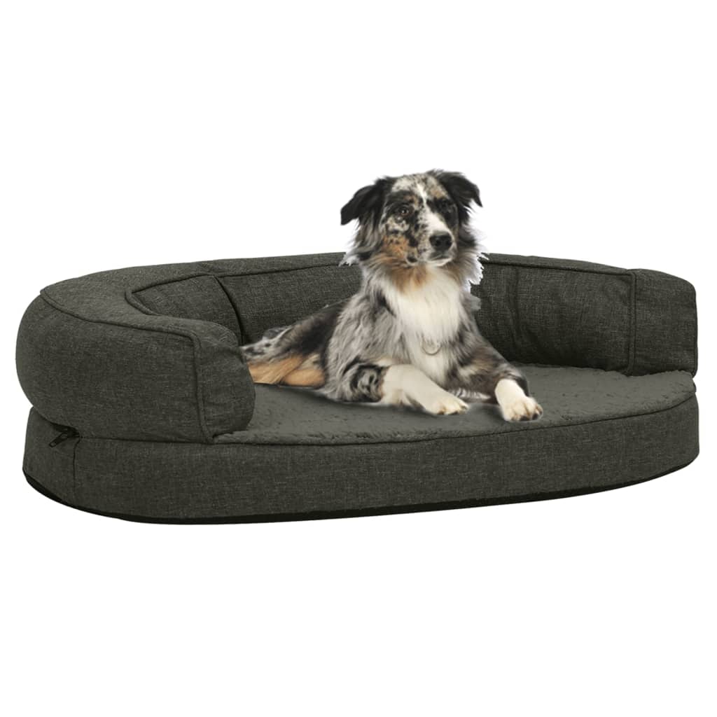 Vidaxl cama para perros lino ergonómico-aspecto 75x53 cm vellón oscuro