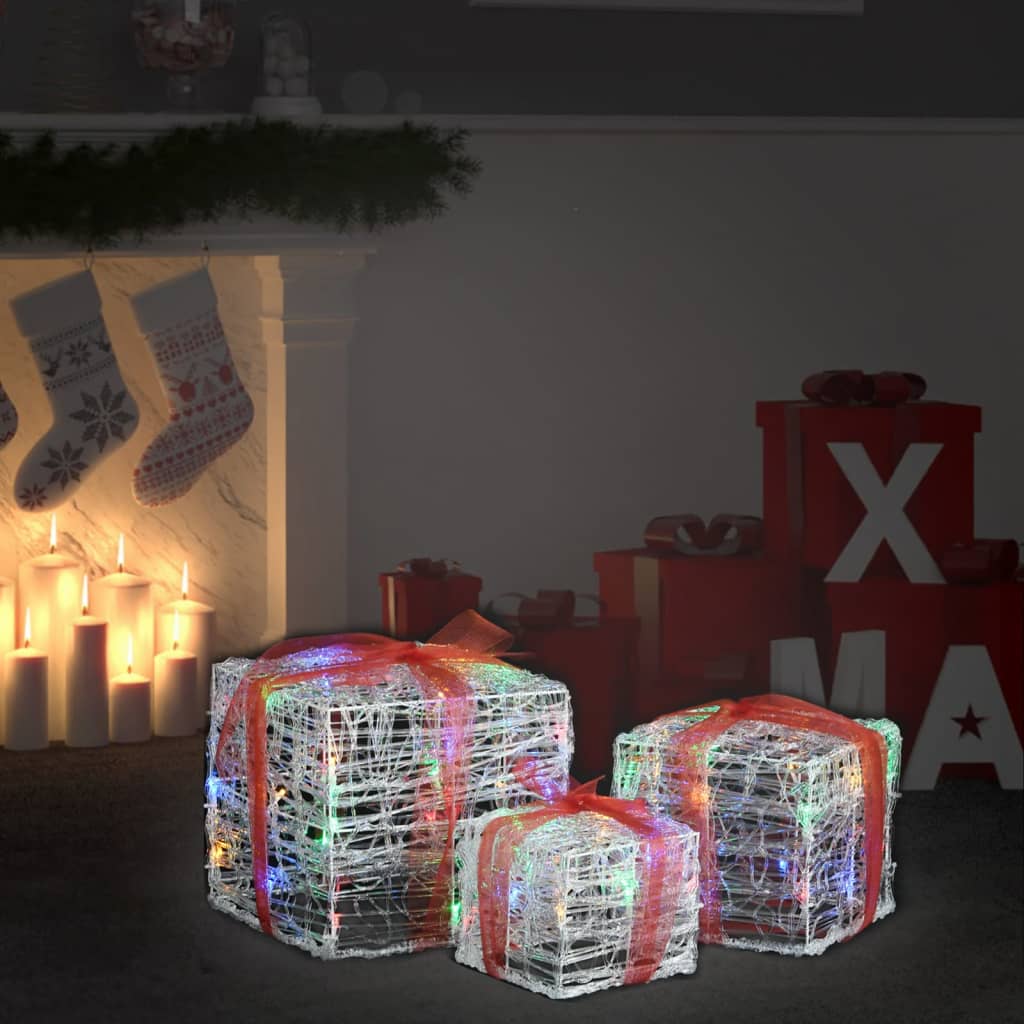 Vidaxl Christmas Lighting Gift Boxes 3 st dekorativní akryl barevný