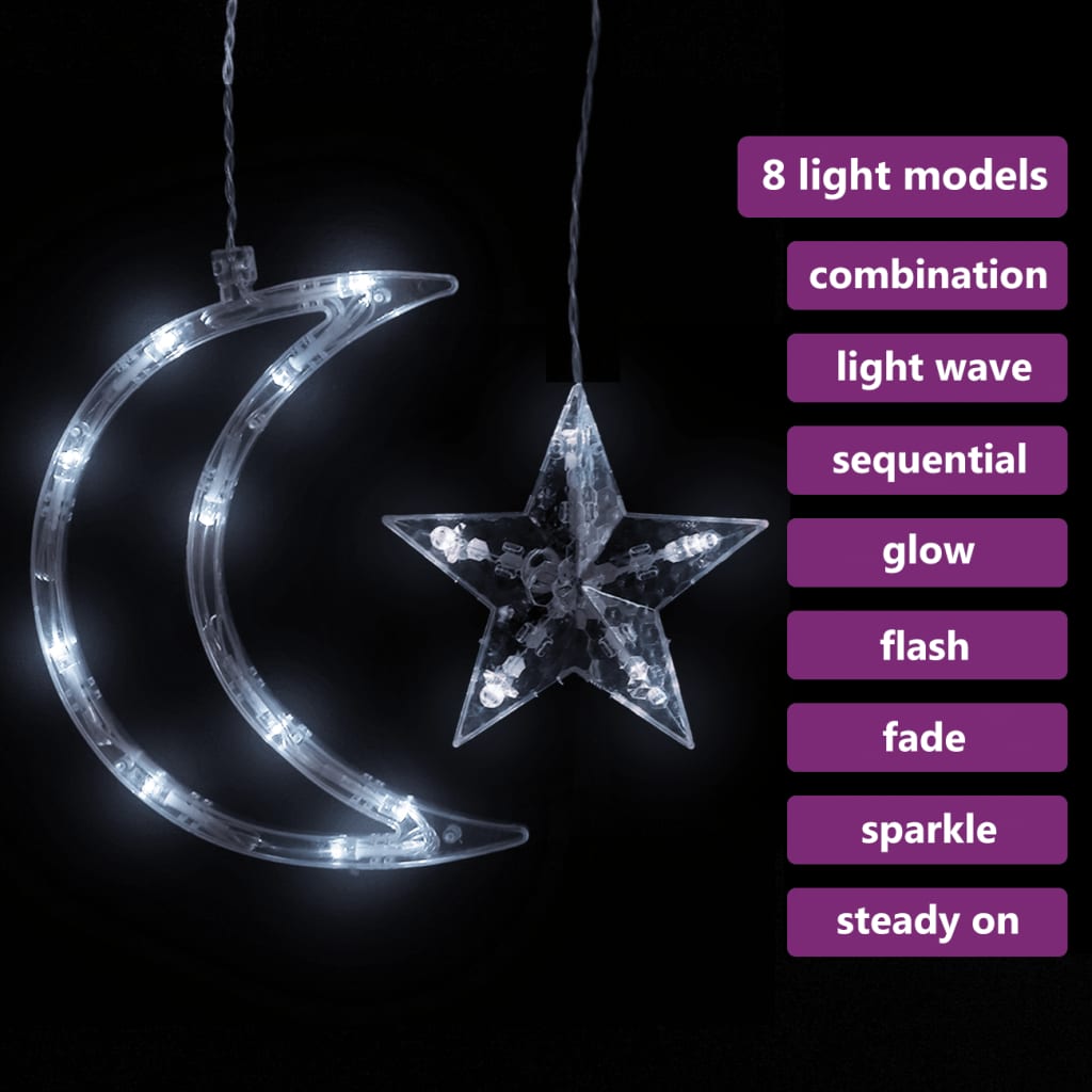 Vidaxl Light Garland Star and Moon Remote Control 138 LEDS Blanc froid