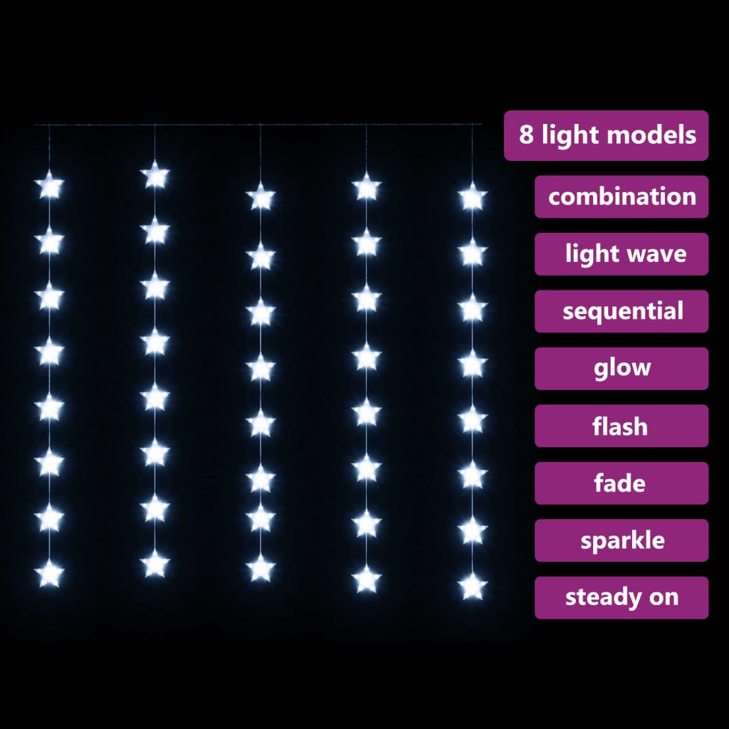 Vidaxl Light Corder hvězdy s 200 LED a 8 funkcemi studené bílé