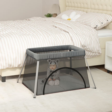 Vidaxl Babybox mit Matratze Leinen dunkelgrau
