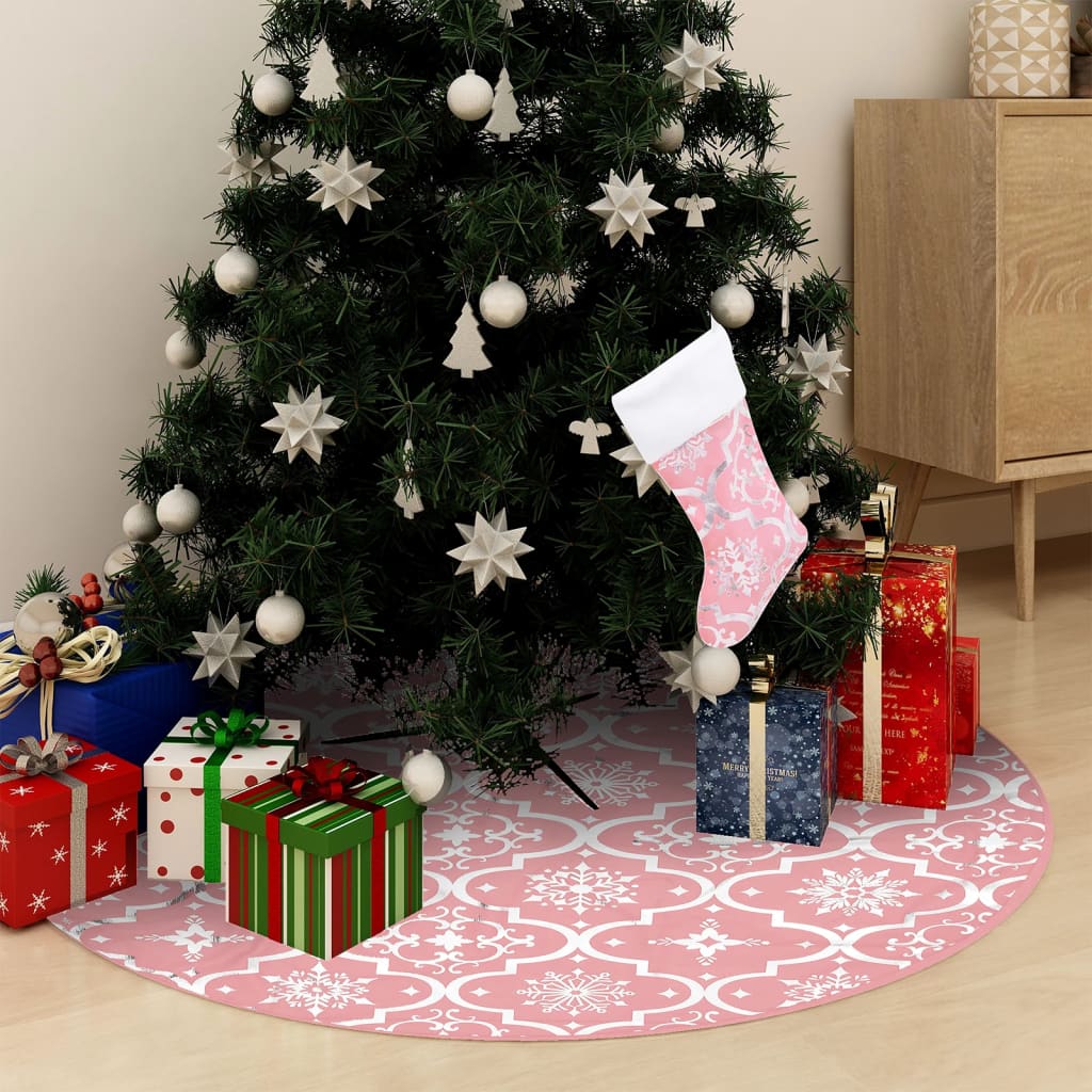 Vidaxl Christmas Tree Skirt Luxury with Sock 90 cm Stoff Pink