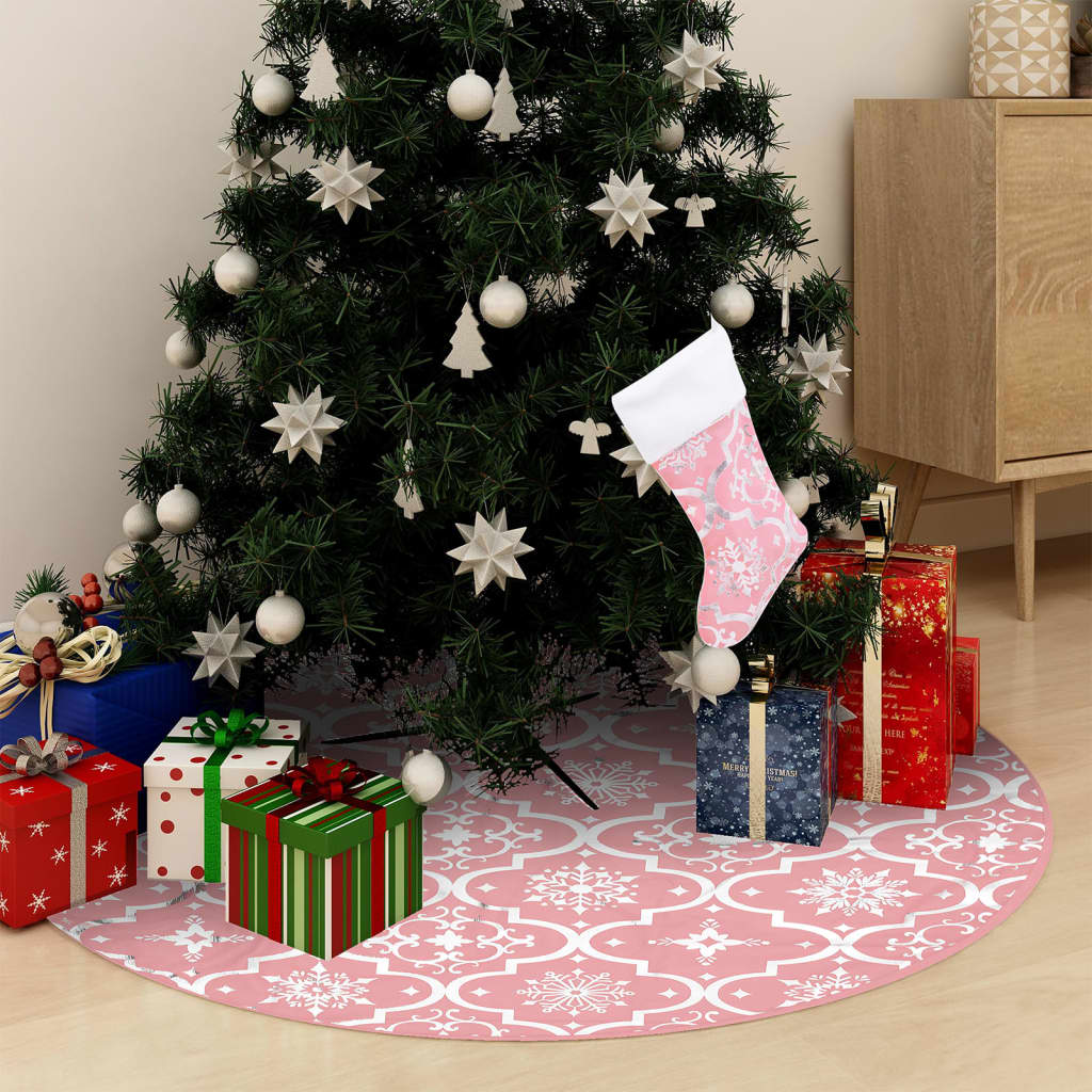 Vidaxl Gonna di albero di Natale Luxury con calzino da 150 cm in tessuto rosa