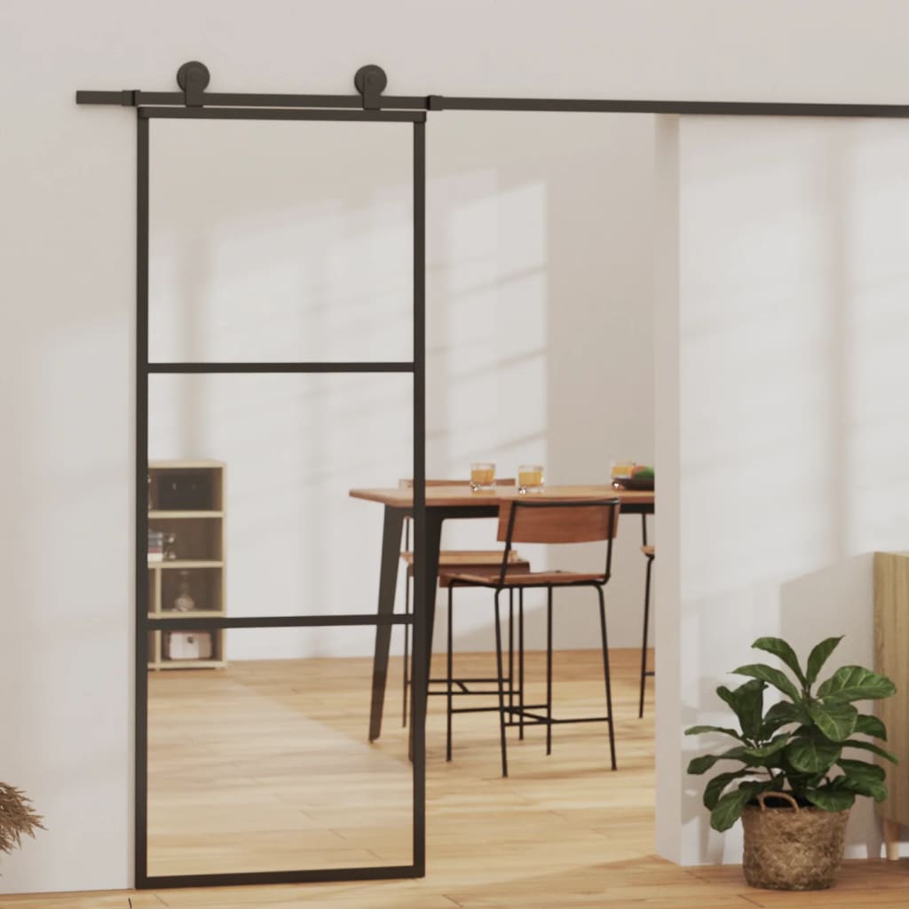 Vidaxl skydedør 76x205 cm ESG glas og aluminium sort