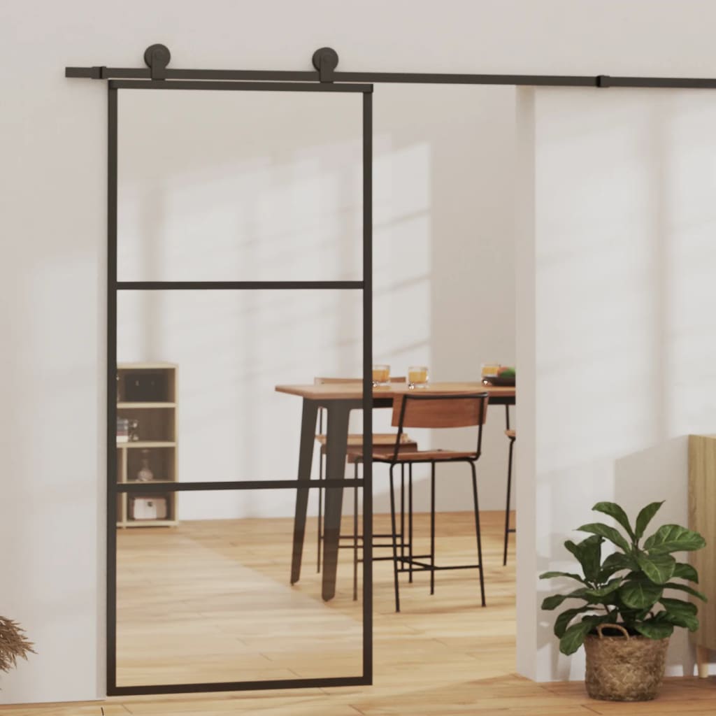 Vidaxl rutscht Dier 90x205 cm esg Glas an Aluminium schwaarz