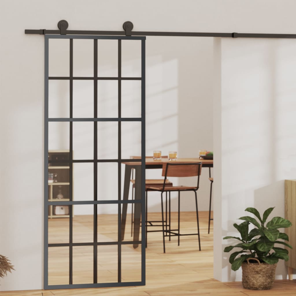 Porta scorrevole Vidaxl 76x205 cm vetro eSG e nero in alluminio