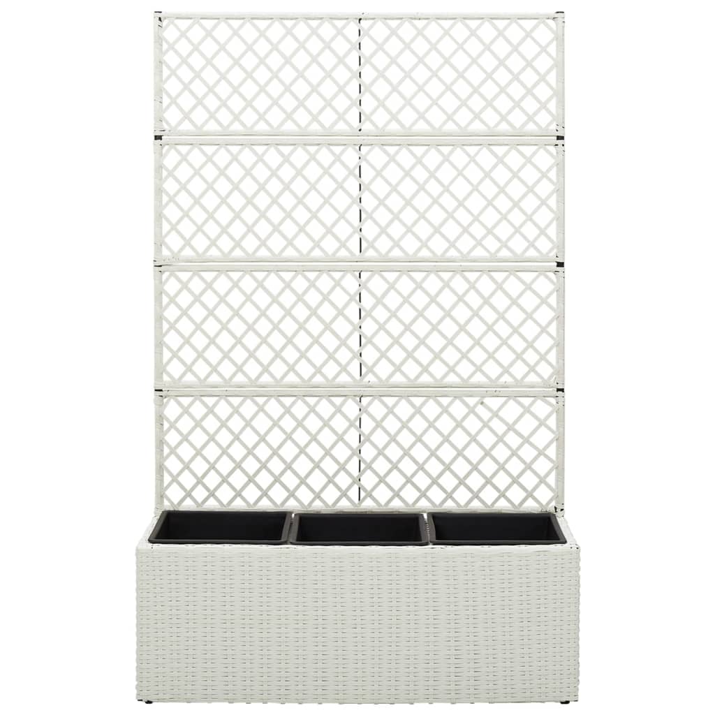 Vidaxl latwerkplantenbak mit 3 Töpfen 83x30x130 cm Rattan Weiß erhoben