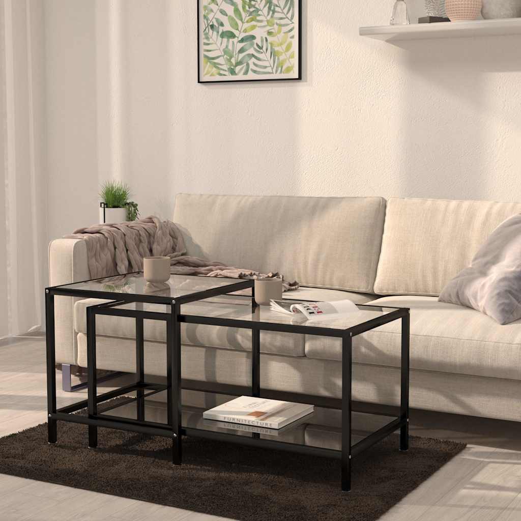 Vidaxl 2-delige salontafelset gehard glas zwart