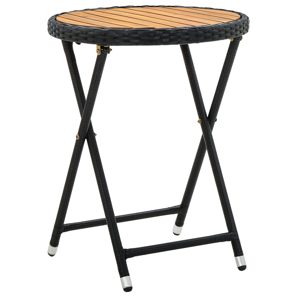 Vidaxl salontafel 60 cm poly rattan en massief acaciahout zwart