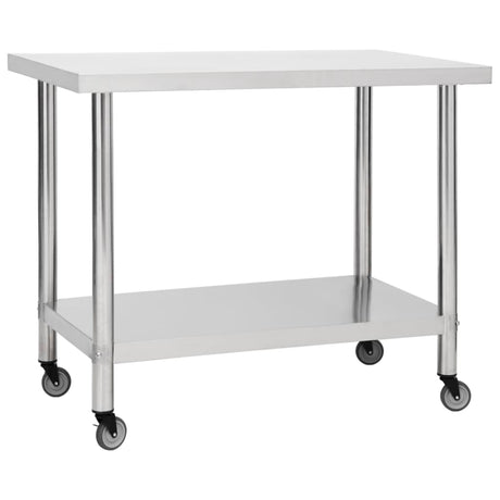 VIDAXL KISchenwork -Tisch mit Rädern 100x60x85 cm Edelstahl