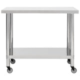 VIDAXL KISchenwork -Tisch mit Rädern 100x60x85 cm Edelstahl