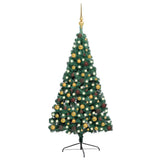 Vidaxl Kunstkerstboom mit Beleuchtung und Weihnachtsbällen halb nach 210 cm Grün