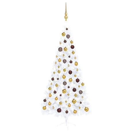 Vidaxl Kunstkerstboom mit Beleuchtung und Weihnachtsbällen halb 210 cm weiß