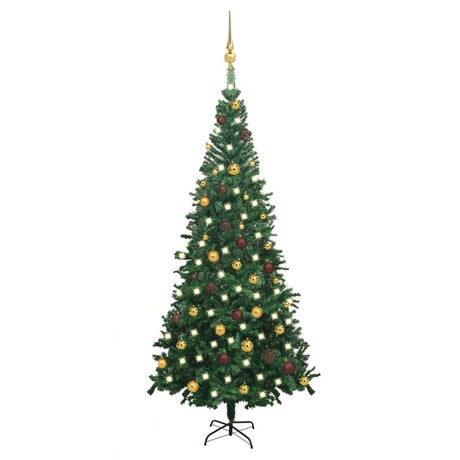 Vidaxl Kunstkerstboom mit Beleuchtung und Weihnachtsbällen L 240 cm Grün