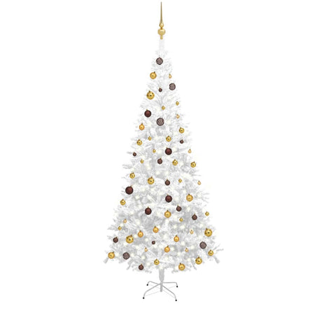 Vidaxl Kunstkerstboom mit Beleuchtung und Weihnachtsbällen L 240 cm Weiß