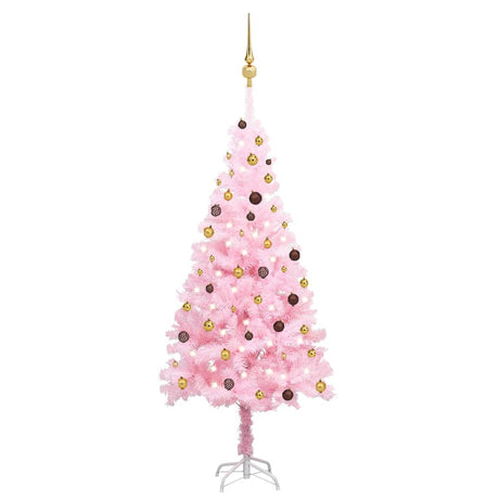 Vidaxl Kunstkerstboom mit Beleuchtung und Weihnachtskugeln 210 cm PVC Pink