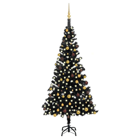 Vidaxl Kunstkerstboom mit Beleuchtung und Weihnachtsbällen 210 cm PVC Schwarz