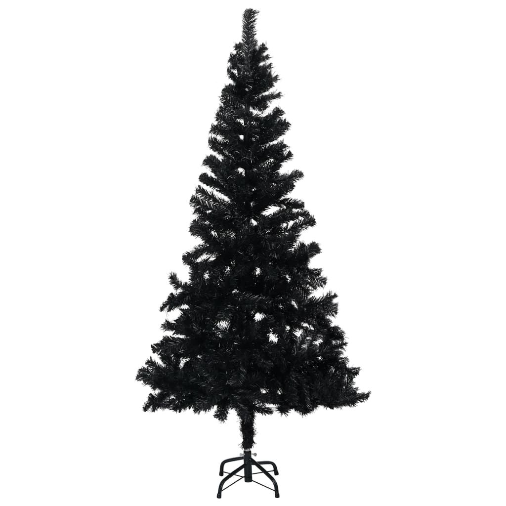 Vidaxl Kunstkerstboom mit Beleuchtung und Weihnachtsbällen 210 cm PVC Schwarz