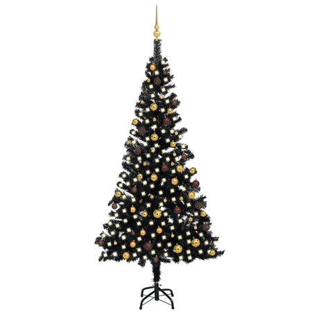 Vidaxl Kunstkerstboom mit Beleuchtung und Weihnachtskugeln 240 cm PVC Schwarz