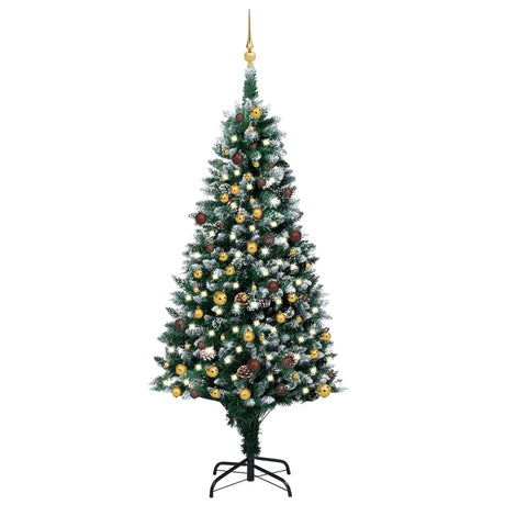 VIDAXL KUNSTKERSTBOOM mit Leuchten Weihnachtsbällchen Kiefernkegel 210 cm
