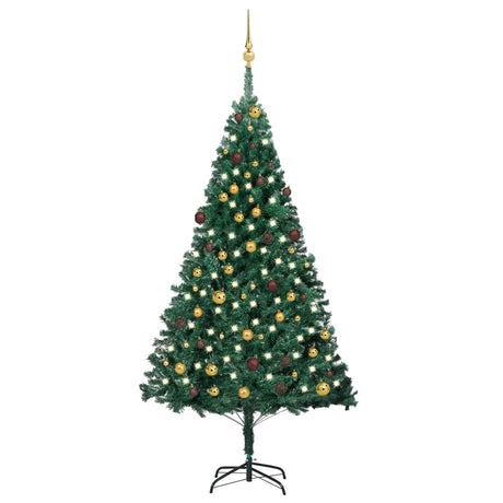 Vidaxl Kunstkerstboom mit Beleuchtung und Weihnachtskugeln 210 cm PVC Green