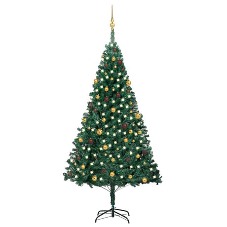 Vidaxl Kunstkerstboom mit Beleuchtung und Weihnachtsbällen 240 cm Grün
