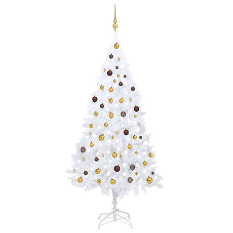 Vidaxl Kunstkerstboom mit Beleuchtung und Weihnachtskugeln 210 cm PVC Weiß