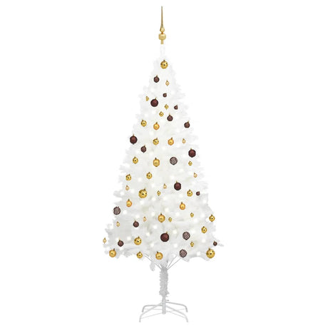 Vidaxl Kunstkerstboom mit Beleuchtung und Weihnachtskugeln 210 cm PVC Weiß