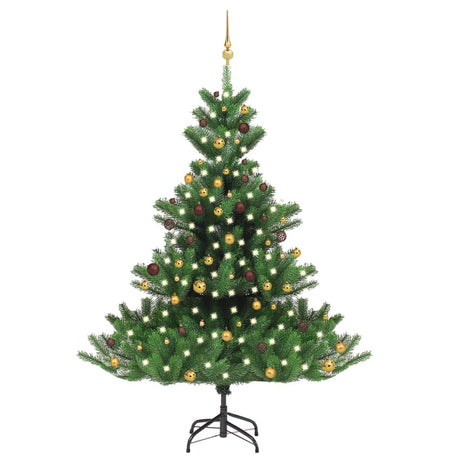 Vidaxl Kunstkerstboom Nordmann mit LEDs und Weihnachtsbällen 210 cm Grün
