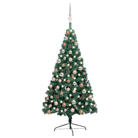 Vidaxl Kunstkerstboom mit Beleuchtung und Weihnachtsbällen halb nach 120 cm Grün