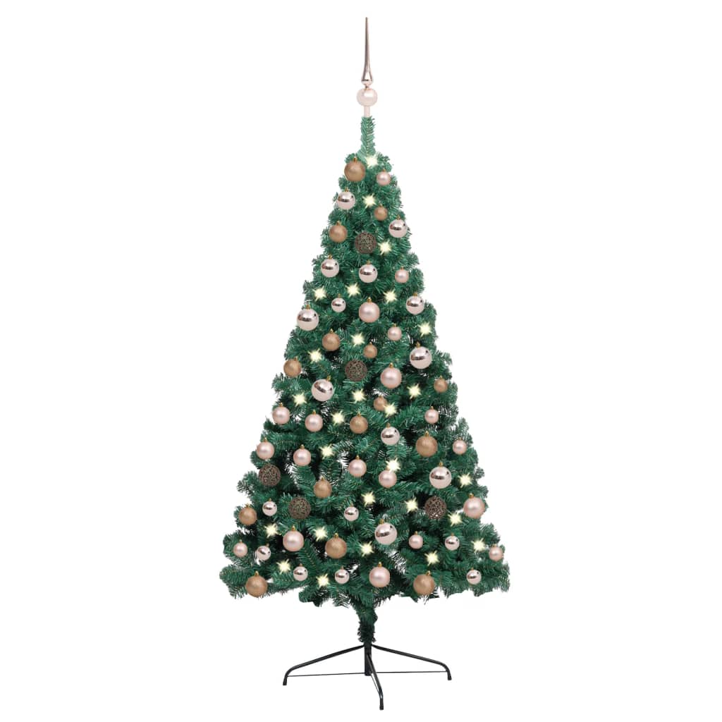 Vidaxl Kunstkerstboom mit Beleuchtung und Weihnachtsbällen halb nach 120 cm Grün