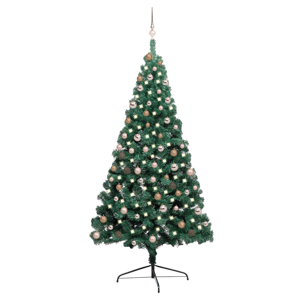 Vidaxl Kunstkerstboom mit Beleuchtung und Weihnachtsbällen halb nach 210 cm Grün