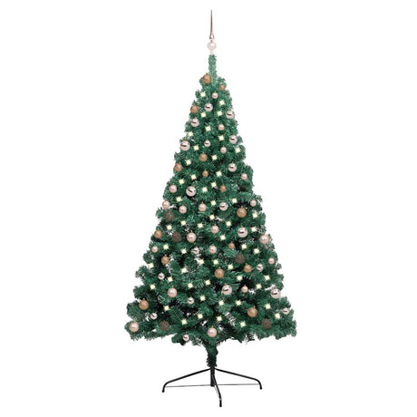 Vidaxl Kunstkerstboom mit Beleuchtung und Weihnachtsbällen halb nach 210 cm Grün