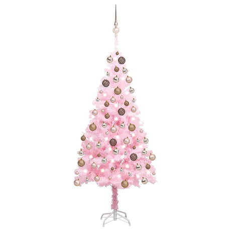 Vidaxl Kunstkerstboom mit Beleuchtung und Weihnachtskugeln 120 cm PVC Pink
