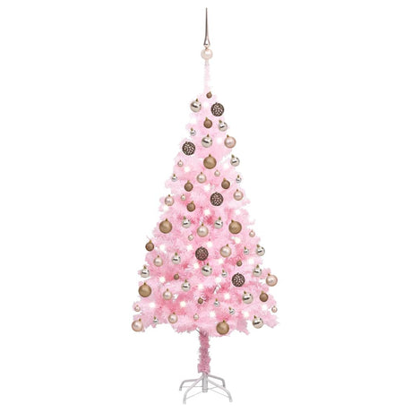 Vidaxl Kunstkerstboom mit Beleuchtung und Weihnachtskugeln 150 cm PVC Pink